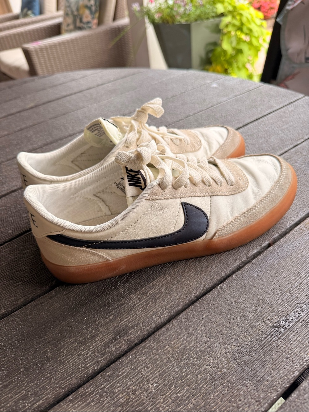 Nike Cream Canvas Sneakers with Black Swoosh and Gum Sole